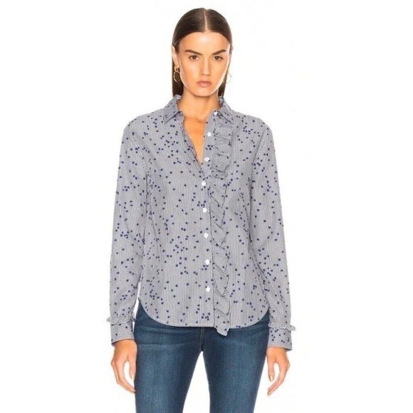 EQUIPMENT Jesper Star Striped Poplin Blouse Top Button Down Shirt X-Small - Picture 1 of 16